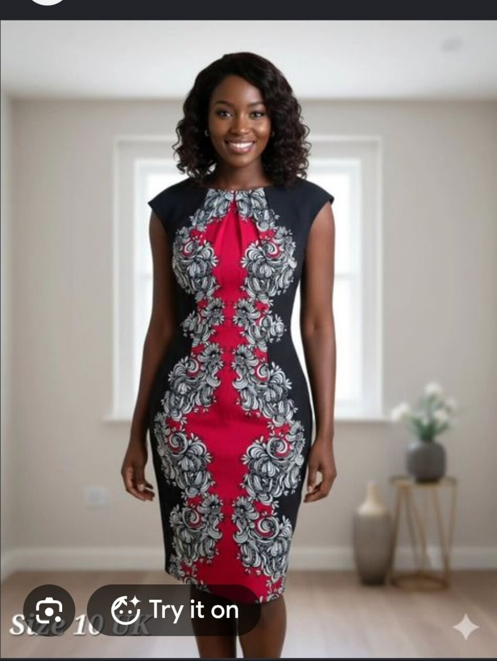 Dressbarn Black Red & White Printed Midi Dress